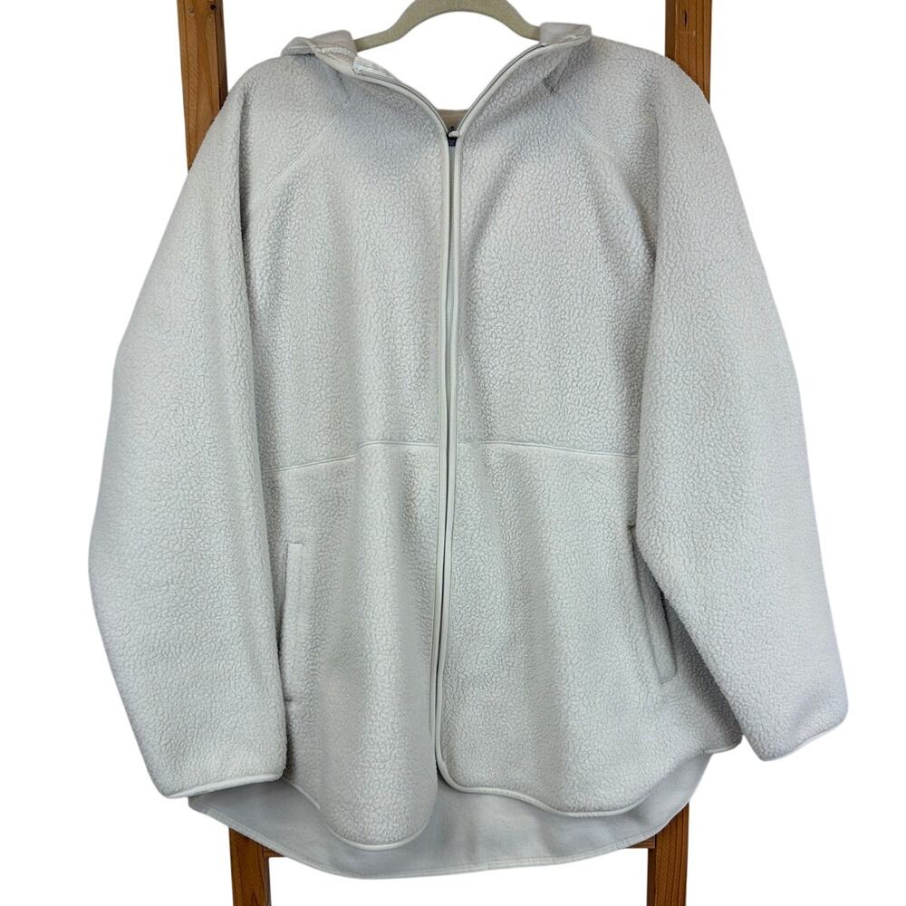 Tek Gear Cream Zip Front Pocket Hooded Sherpa Fleece Jacket Plus Size 2X